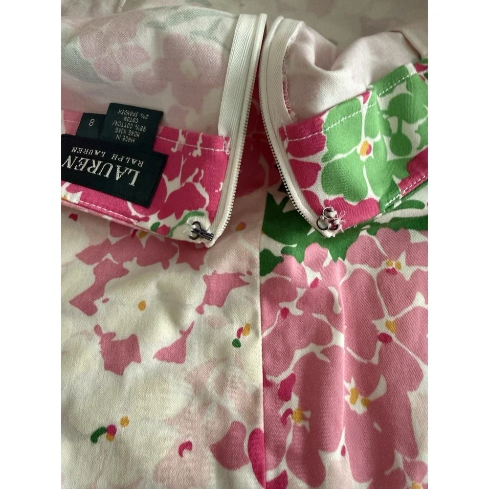 Lauren Ralph Lauren‎ Skirt Womens 8 Floral Pink Green Cotton Stretch